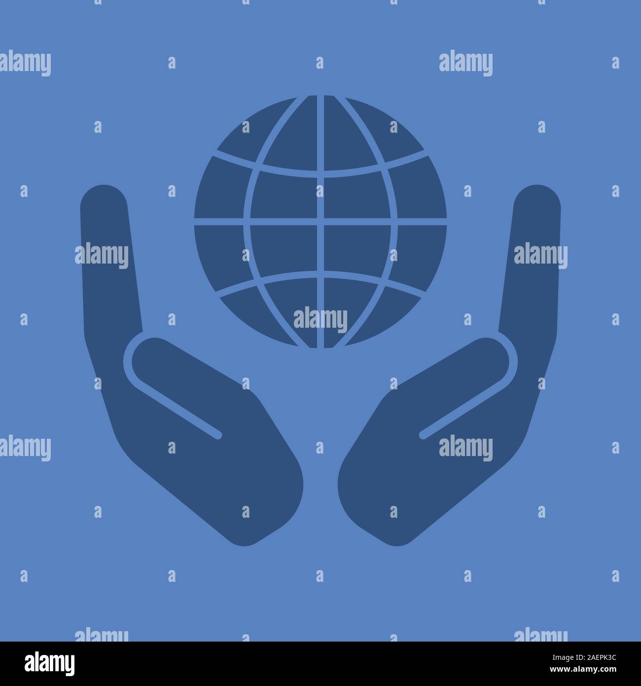 Open palms with globe glyph color icon. Silhouette symbol. Global ...