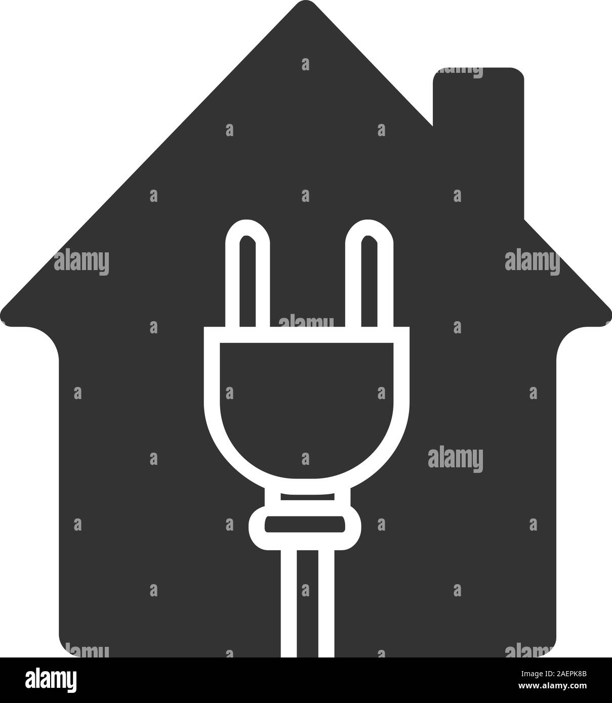 House with wire plug glyph icon. Silhouette symbol. Home electrification. Negative space. Vector isolated illustration Stock Vector