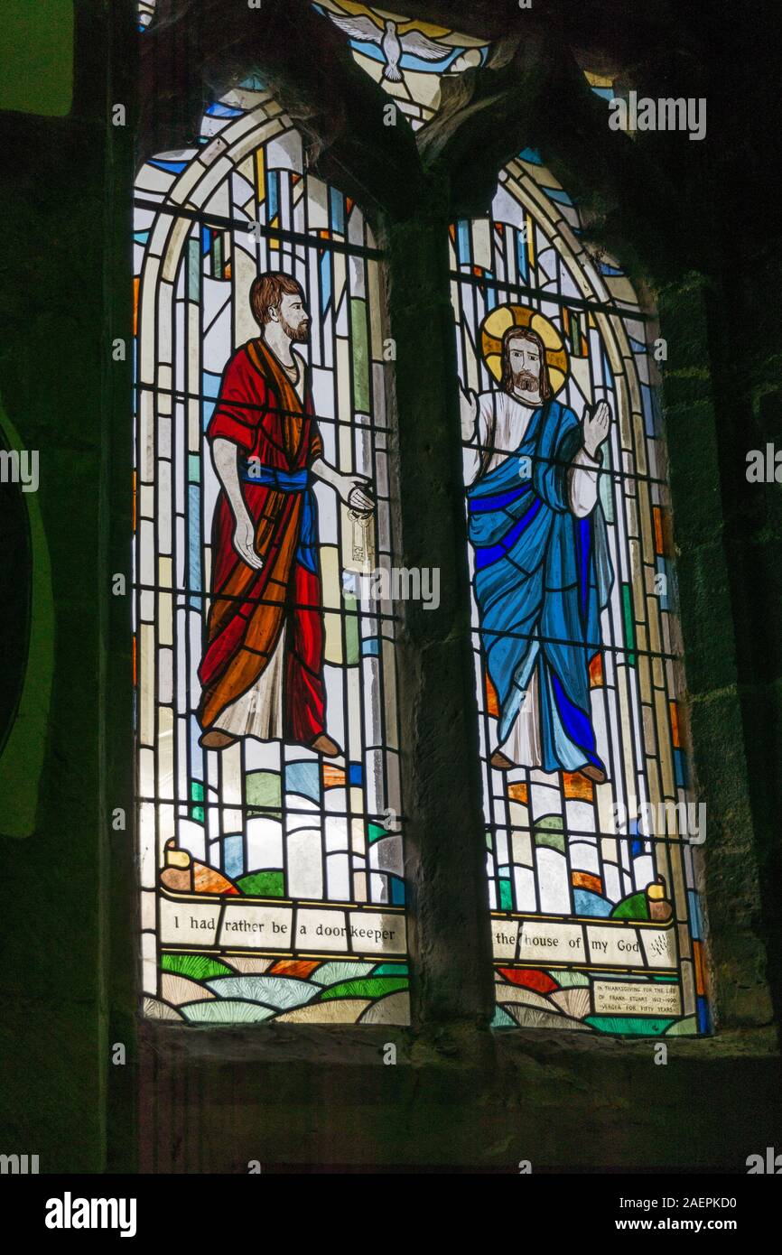 Stained glass window in the AngloSaxon church of All Saints in the
