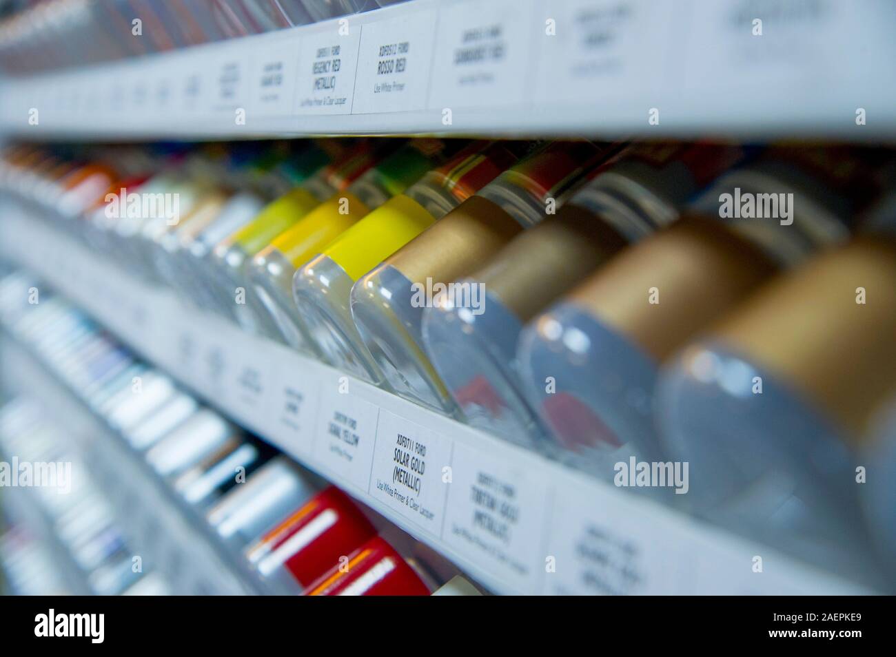 Rows of spray cans of car paint in a motor factors shop Stock Photo Alamy
