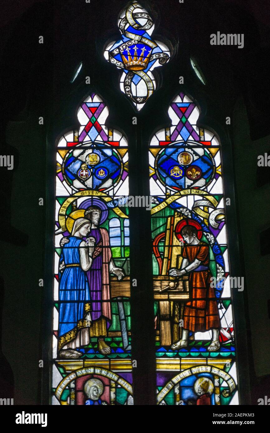 Stained glass window in the AngloSaxon church of All Saints in the