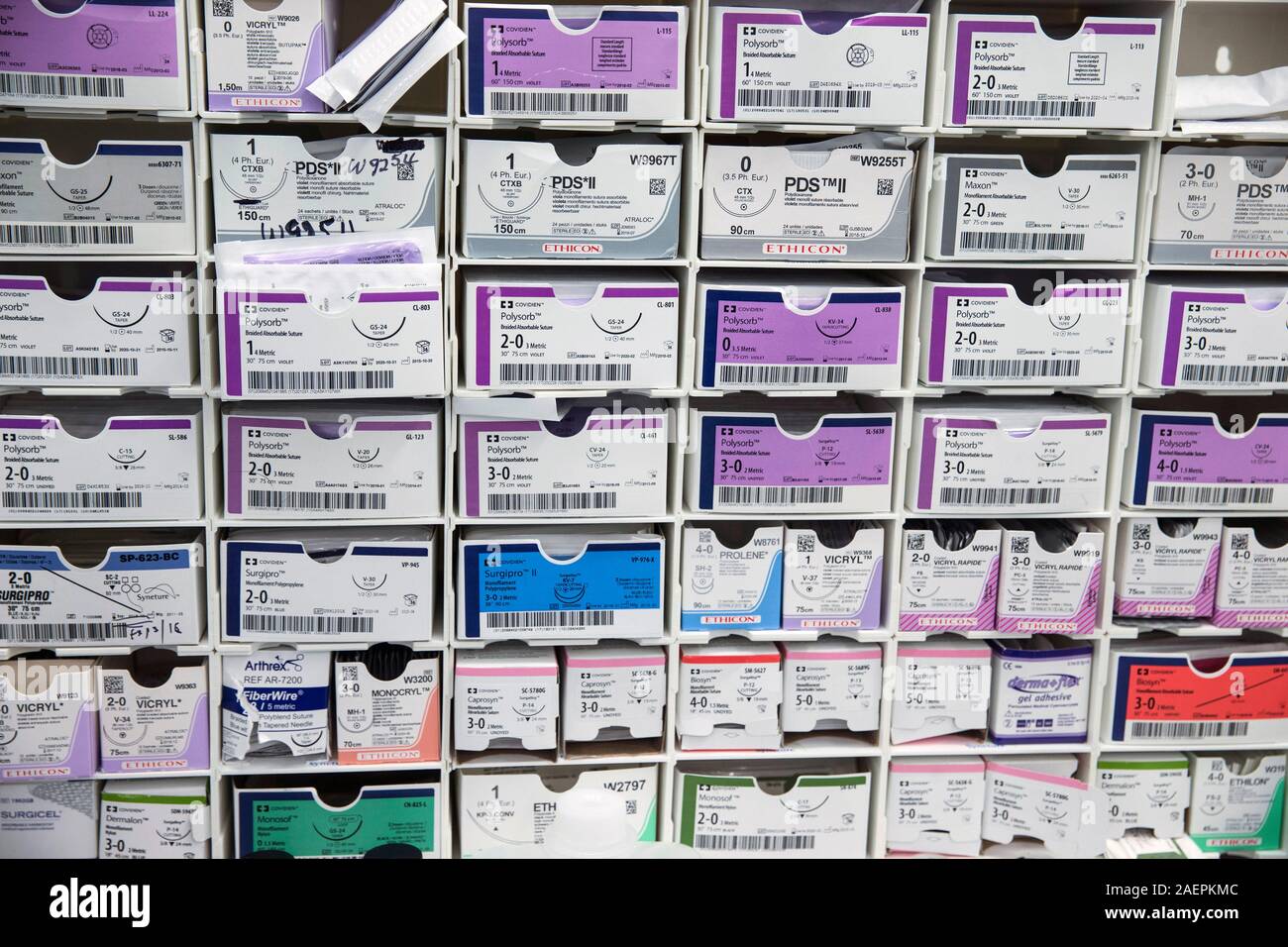 Equipment in a Hospital theatre. Sharps, surgical gloves and medical