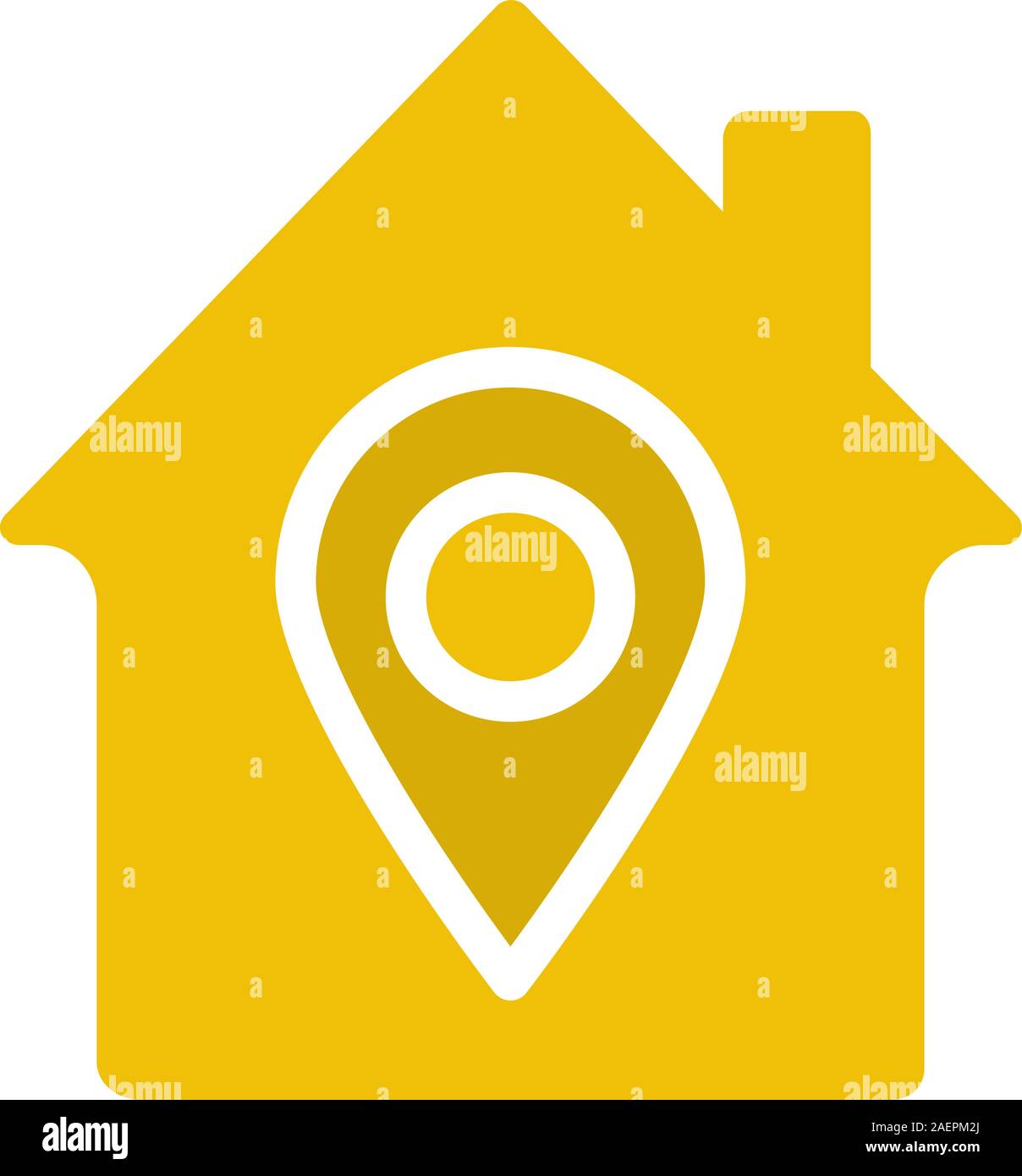 Home location glyph color icon. House with map pinpoint inside ...