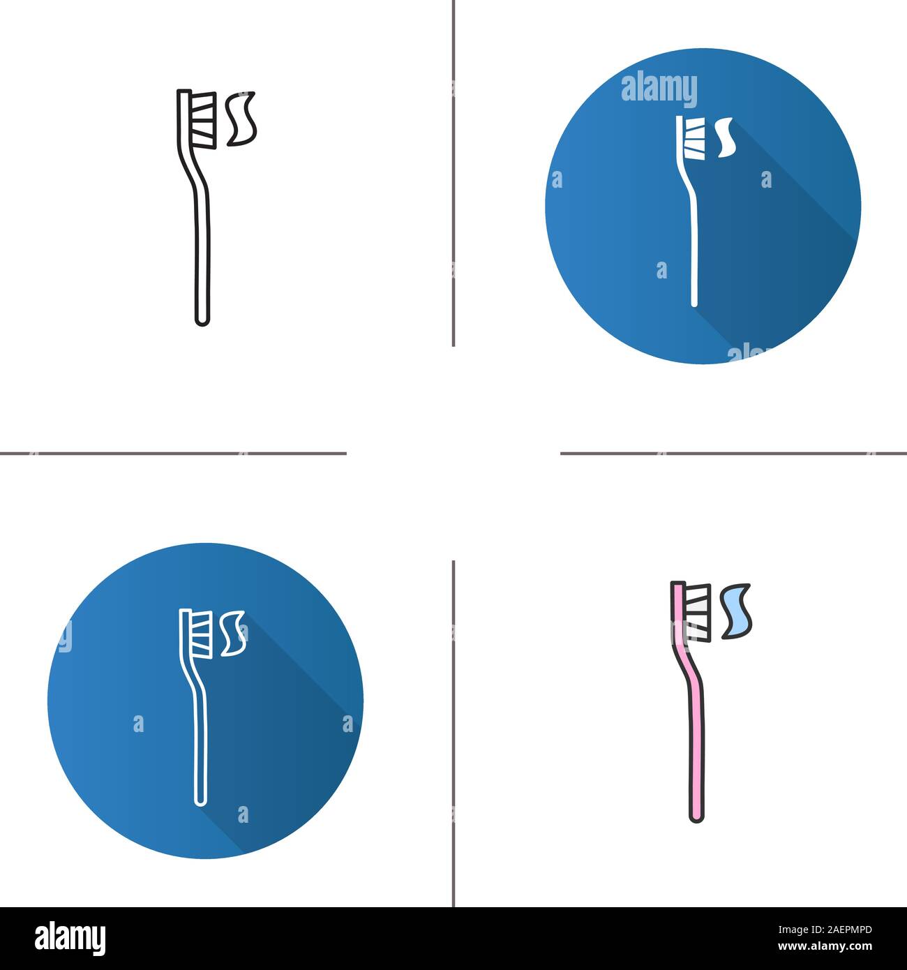 Toothbrush with toothpaste icon. Flat design, linear and color styles ...