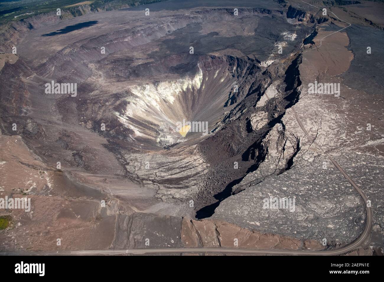 arial view of the collapsed Kilauea Caldera, Big Island, Hawaii, USA Stock Photo