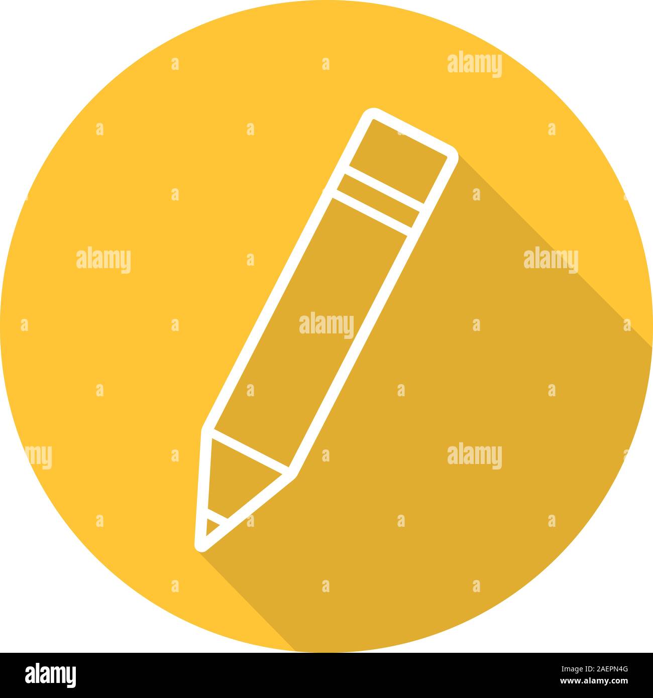 Pencil with eraser. Flat linear long shadow icon. Vector line symbol ...