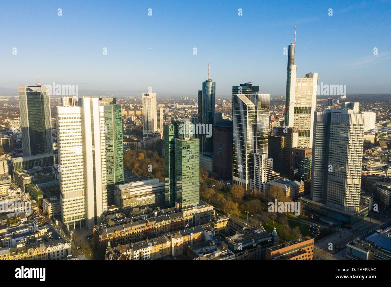 Frankfurt am Main aerial view from above. 10.12.2019 Frankfurt am Main Germany Stock Photo