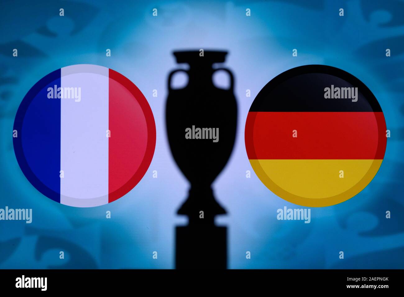 France and Germany, national Flag football trophy silhouette, match, 16 June, Munich Stock Photo