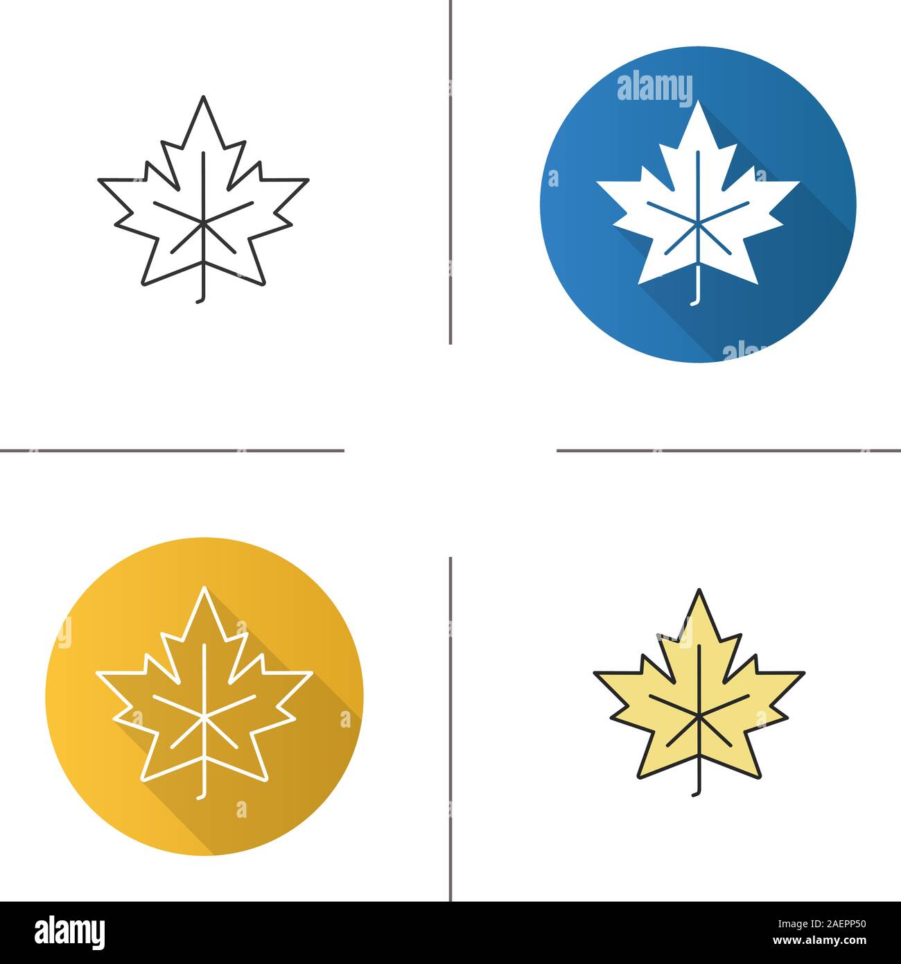 Maple leaf icon. Flat design, linear and color styles. Isolated vector illustrations Stock Vector
