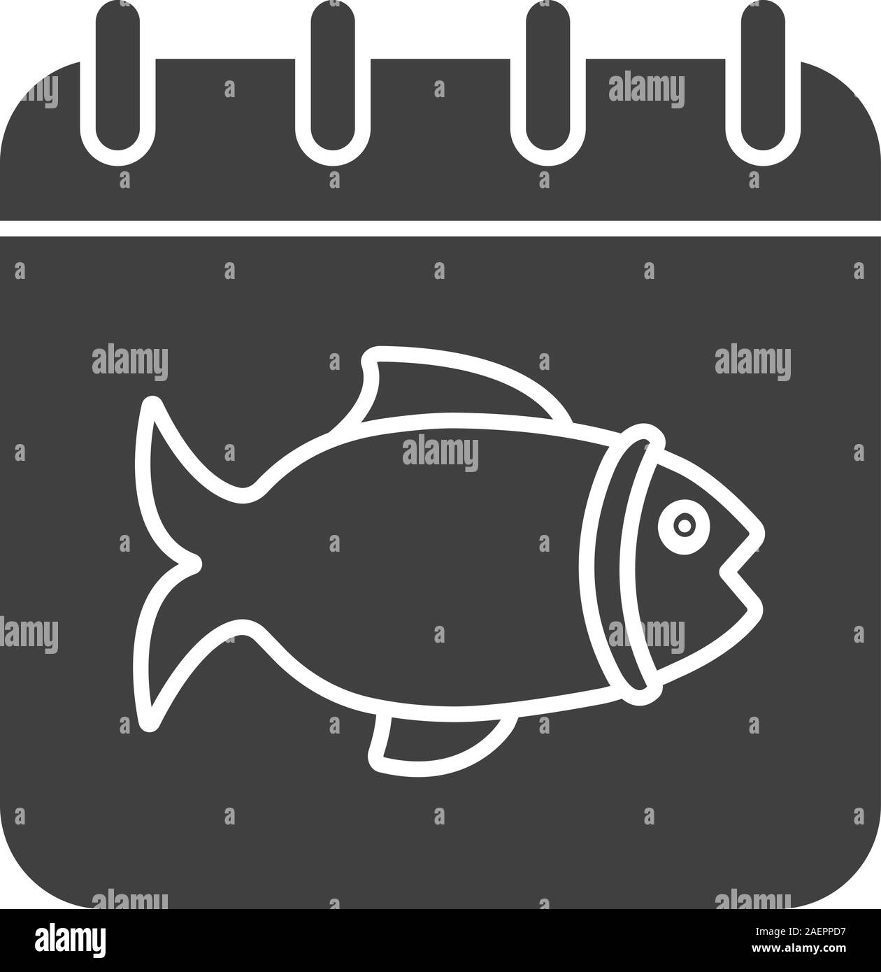 Fishing day glyph icon. Silhouette symbol. Calendar page with fish