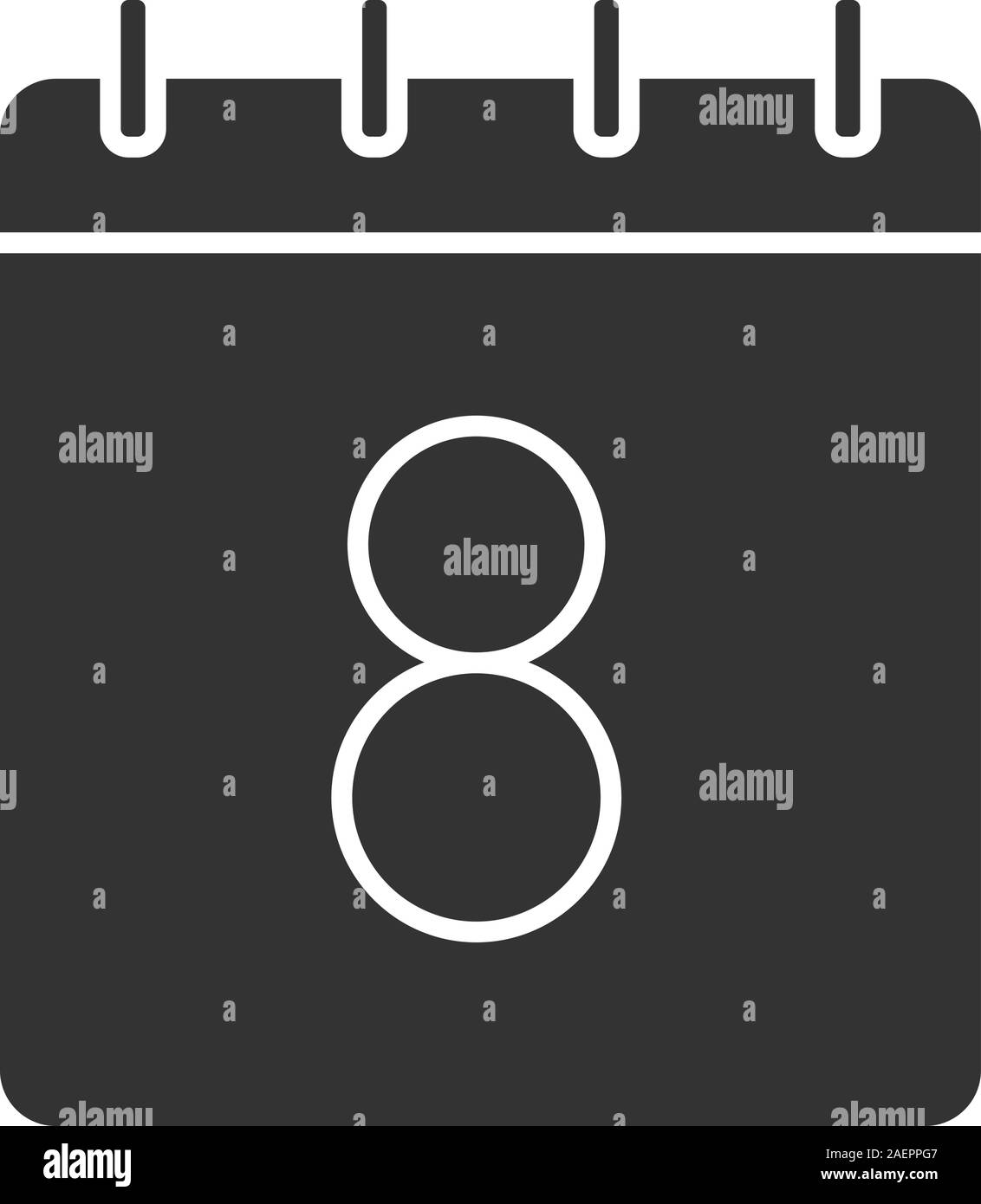 Eighth day of month glyph icon. Date silhouette symbol. Wall calendar with 8 sign. Negative