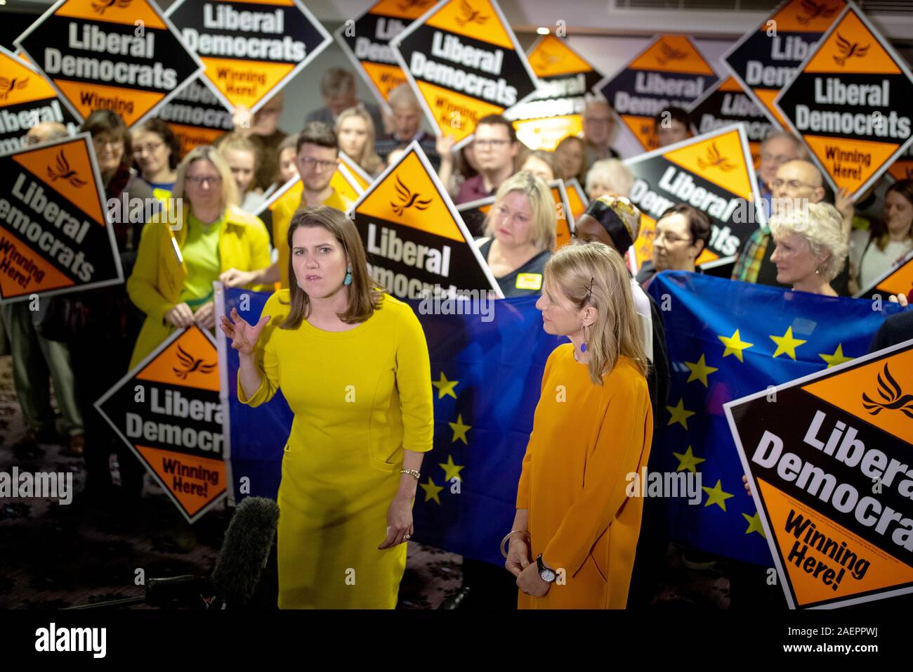 Liberal democrat leader jo swinson centre left speaks during hi-res ...