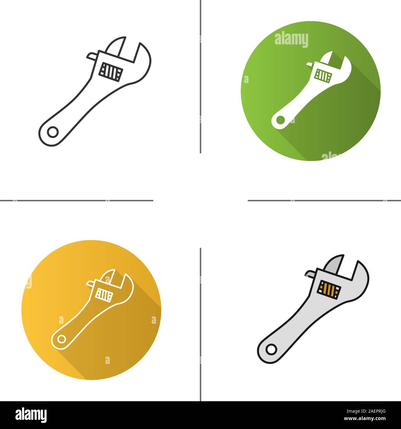 Adjustable wrench icon. Flat design, linear and color styles. Spanner. Isolated vector illustrations Stock Vector