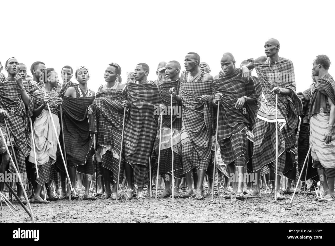 Same, Tanzania, 5th June, 2019: maasai warriors, jumping impressive haights to impress ladies Stock Photo