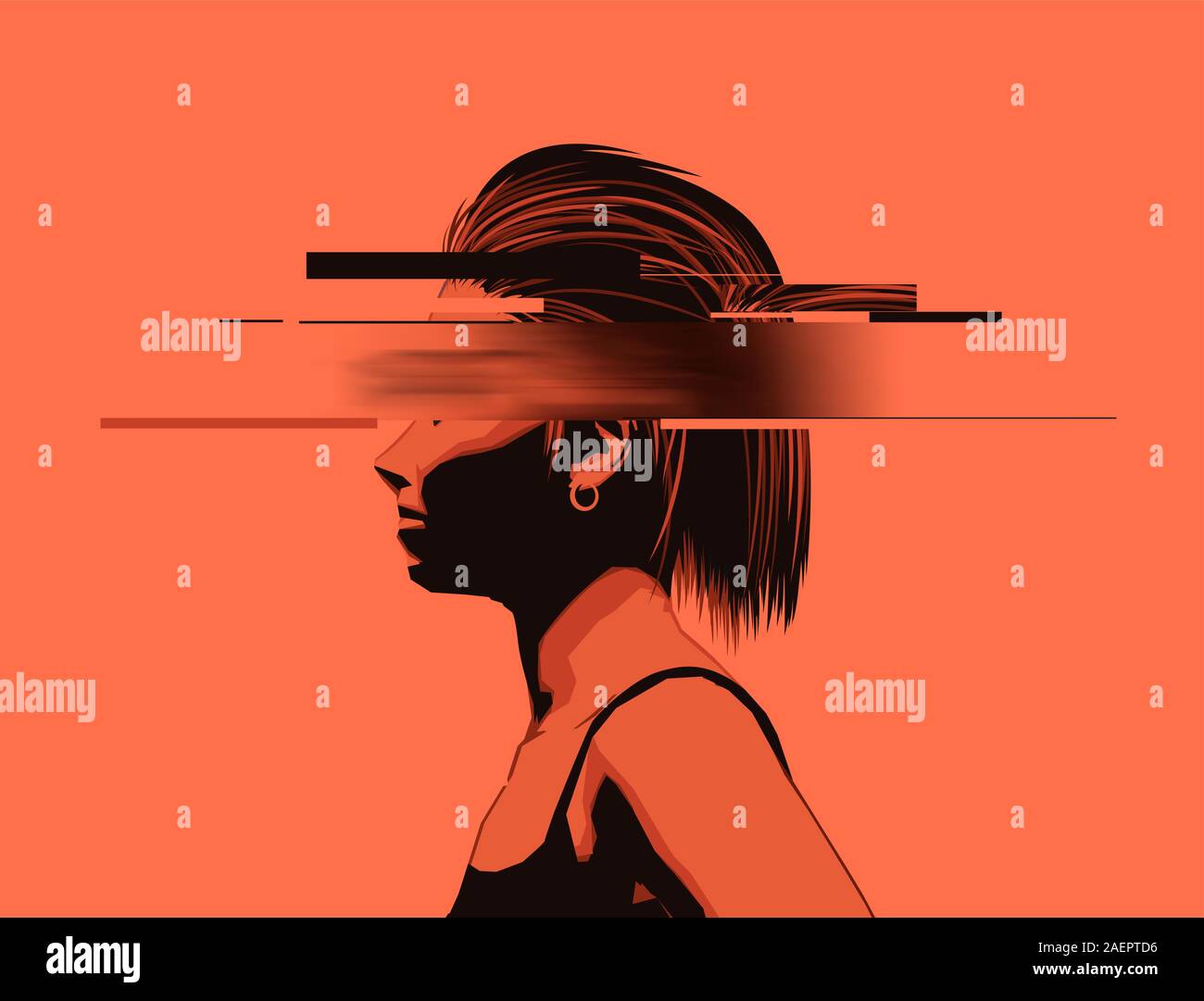 A young lady with a partially oscured face. Mental wellbeing, womens issues, and rights concept.Vector illustration Stock Vector