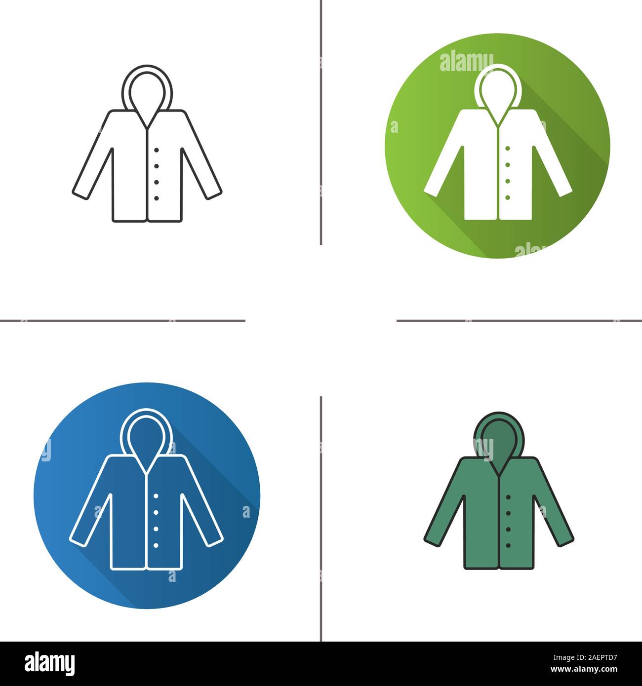 Raincoat icon. Flat design, linear and color styles. Waterproof coat