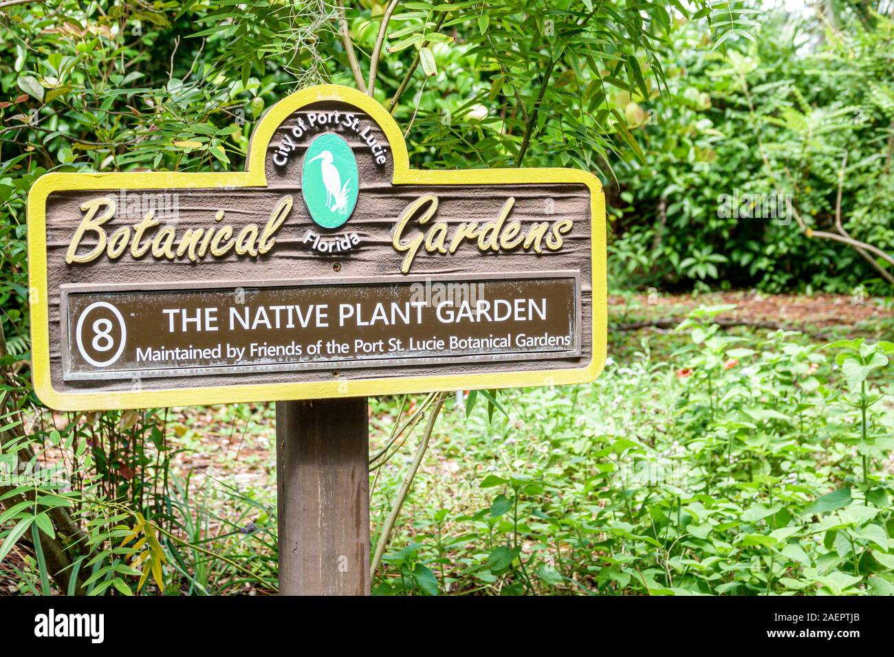 Port St. Saint Lucie Florida,Port St. Lucie Botanical Gardens,native plant garden,sign,FL190920032 Stock Photo