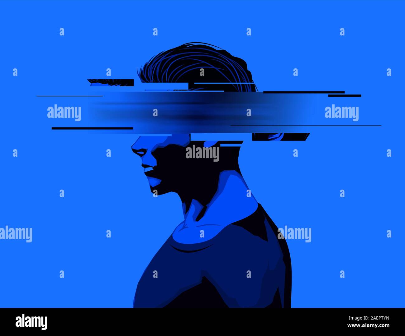 A young man with a partially obscure face. Mental wellbeing, mens issues, and rights concept.Vector illustration Stock Vector