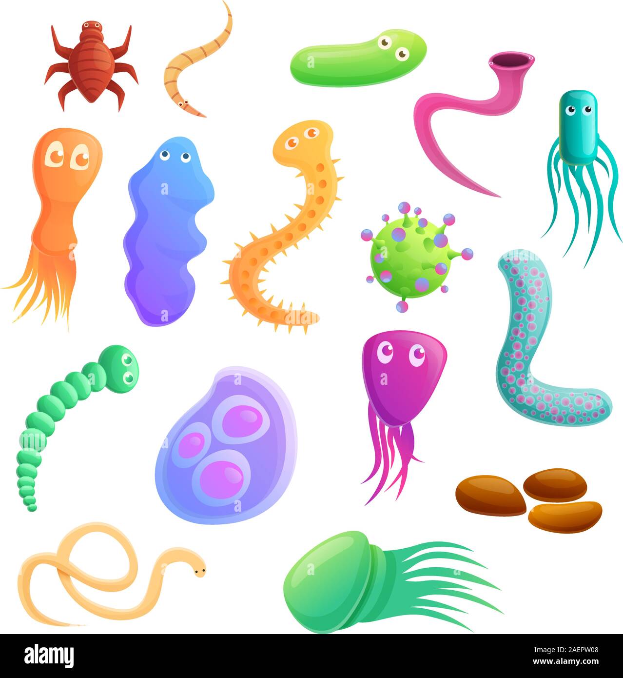 Parasite icons set. Cartoon set of parasite vector icons for web design