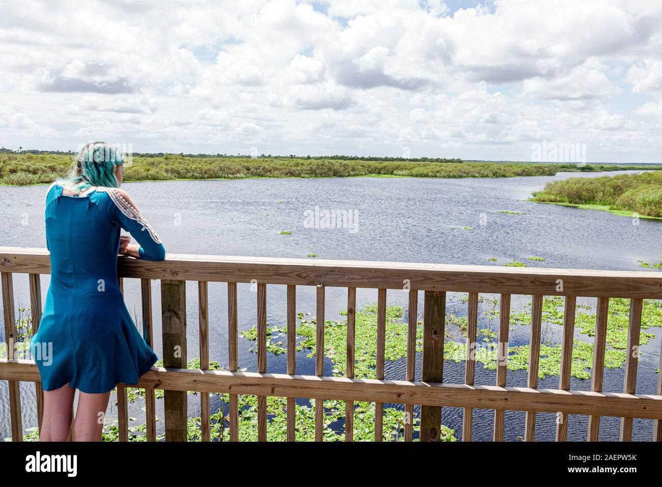 Melbourne Florida,St. Saint Johns River water,Camp Holly Airboat Rides,deck,teen teens teenage teenager teenagers youth adolescent,girl girls female k Stock Photo