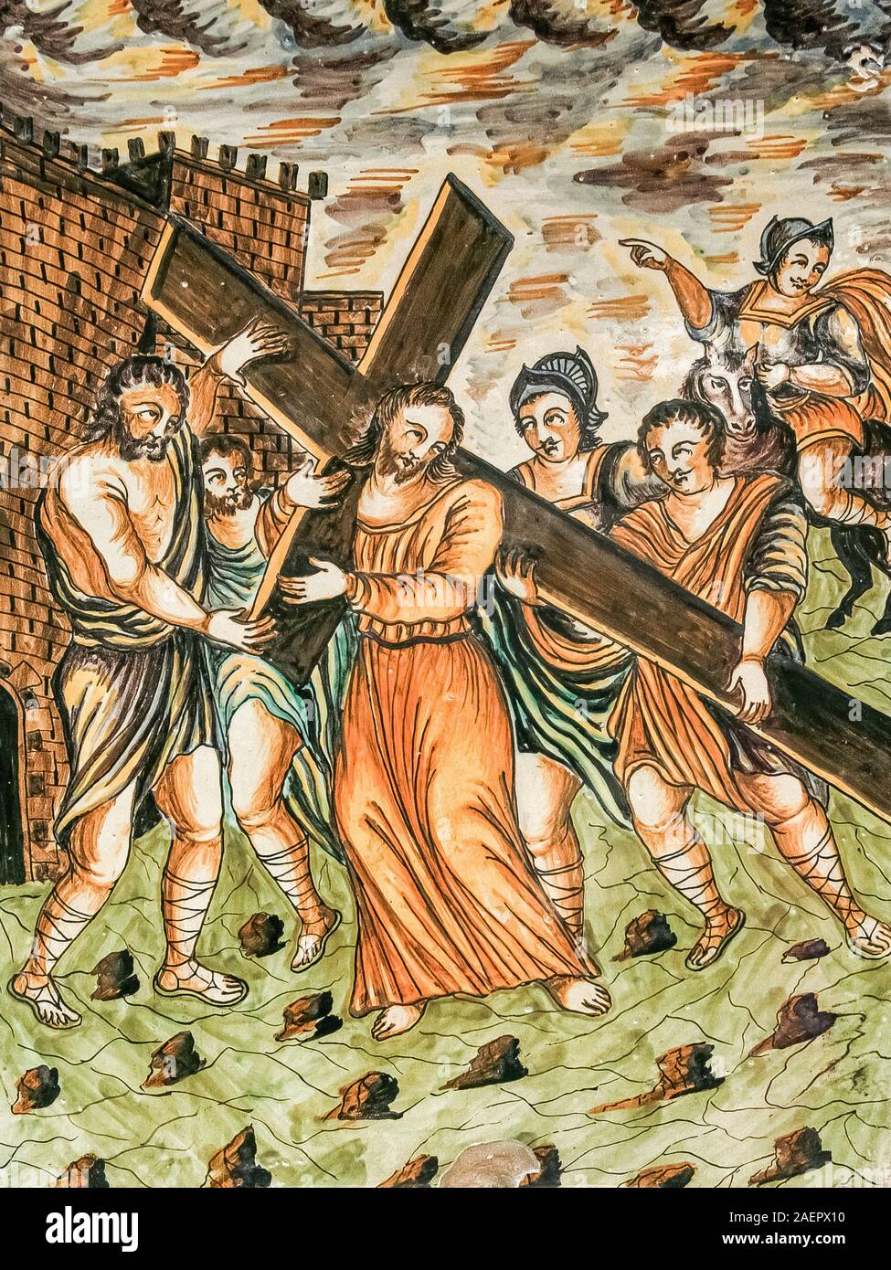 Italy Emilia Romagna Faenza: International Museum of Ceramics: , Seconda Stazione, Via Crucis second STATION Jesus is charged with the cross Stock Photo