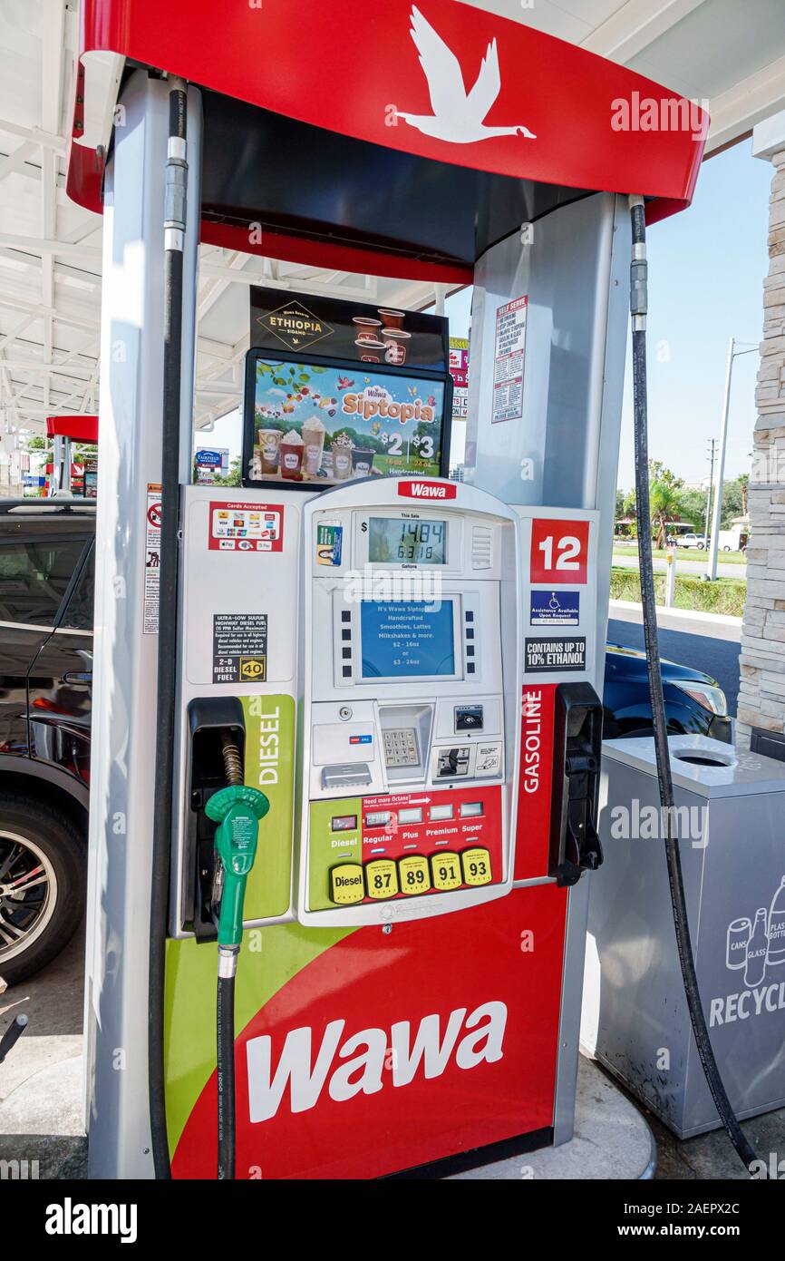 Orlando Florida,Lake Buena Vista,Wawa,gas gasoline petrol filling station,pump,diesel,octane,digital display,FL190920155 Stock Photo