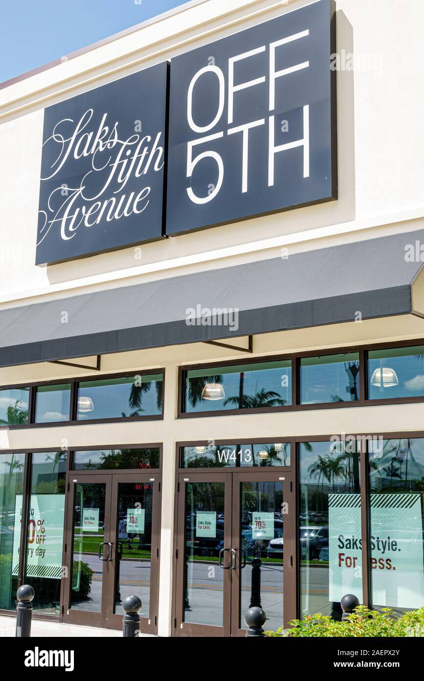 West Palm Beach Florida,Palm Beach Outlets,shopping,outdoor shopping center,Saks Fifth Avenue Off 5th,luxury department store,exterior,front entrance, Stock Photo