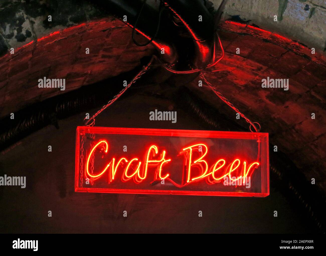 Red neon craft beer sign, craft beer pub,The Indian Brewery Company,Snowhill,Arch 16 Livery Street, Birmingham,West Midlands,England,UK, B3 1EU Stock Photo