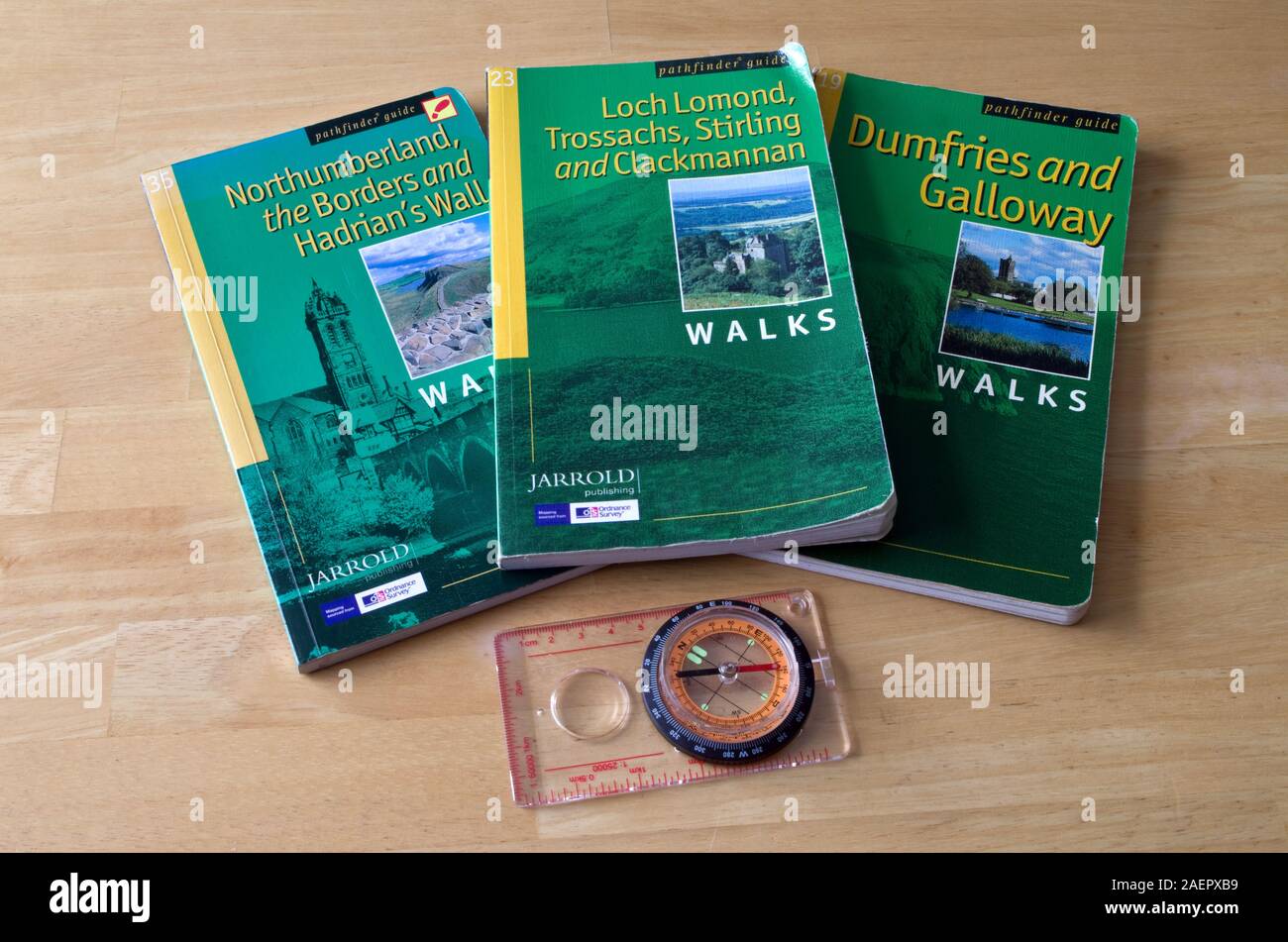 Pathfinder Walking Guide Books by Jarrold Publishing & Compass, UK Stock Photo
