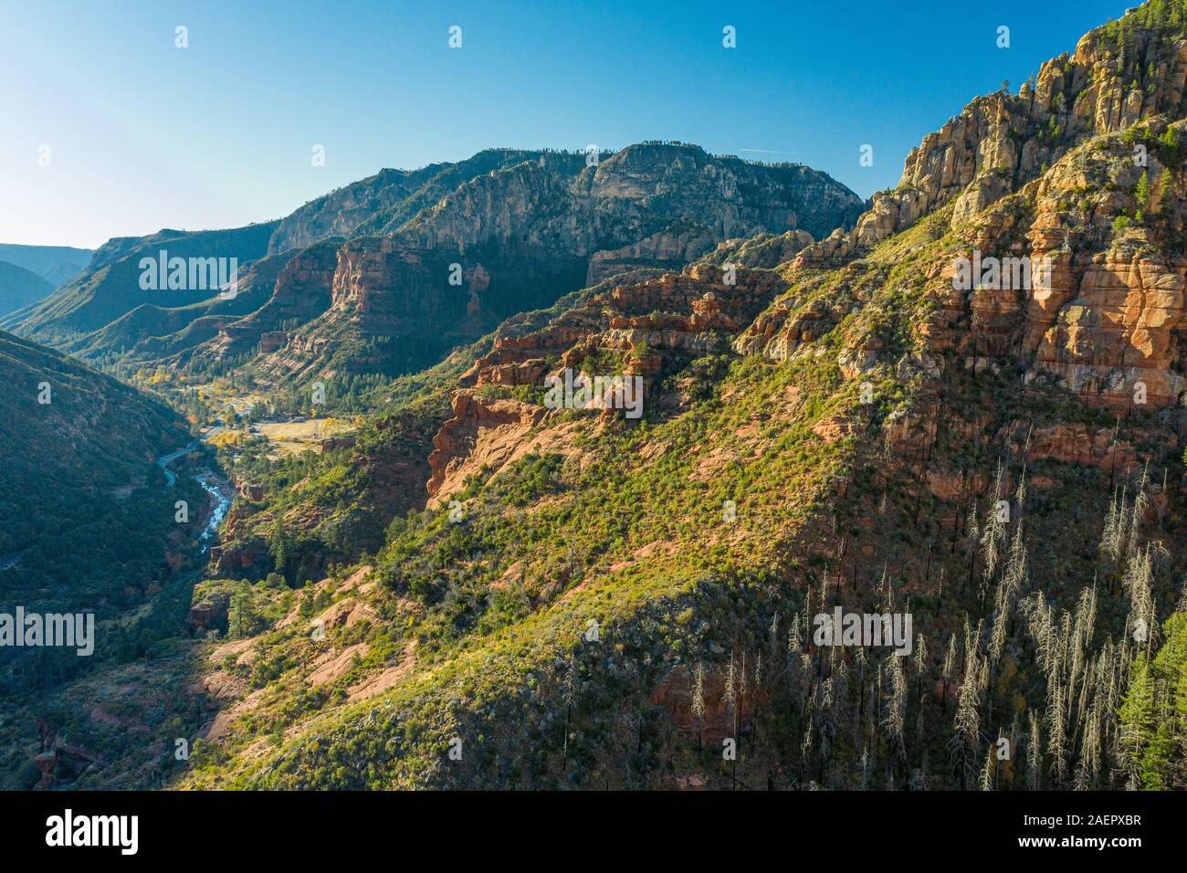 Aerial view of the scenic winding highway 89a Flagstaff to Sedona Stock