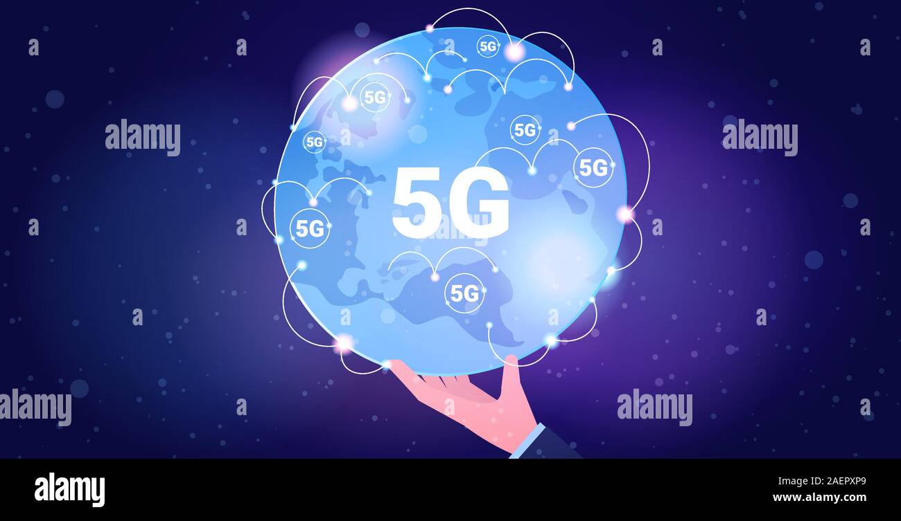 human hand holding globe 5G online communication global network