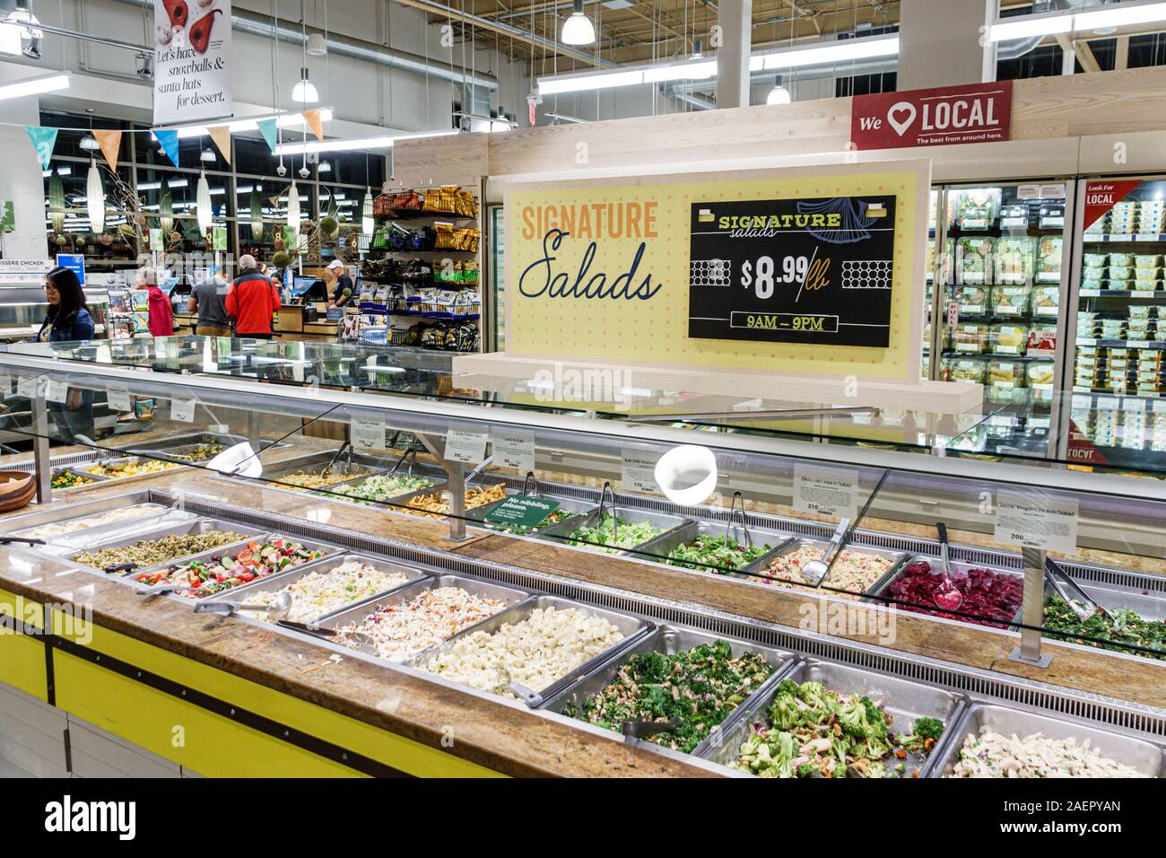 Orlando Florida,Whole Foods Market,supermarket grocery store,organic grocer,inside interior,deli,salad bar,prepared foods,sneeze guard,germ deterrent, Stock Photo