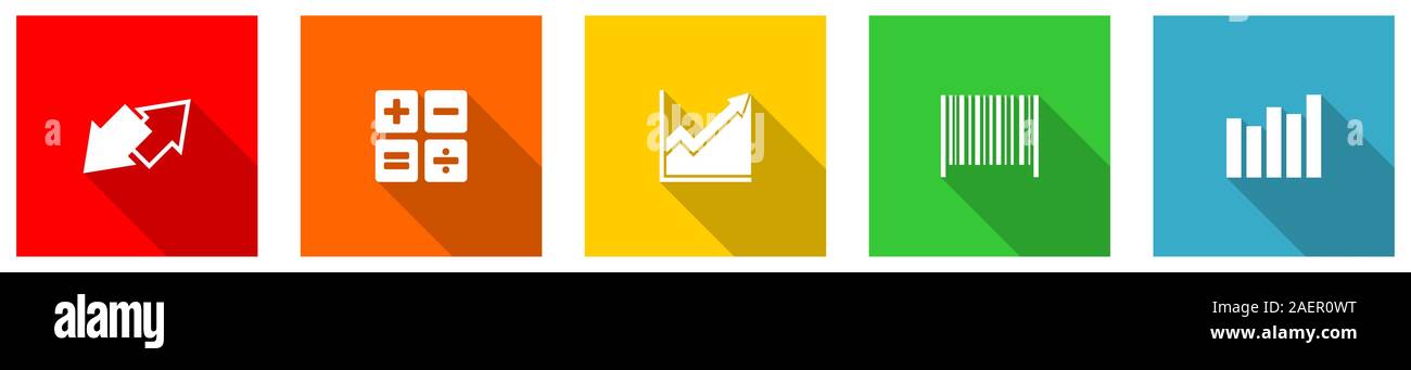 Set of colorful web flat design vector icons, data, graph, barcode ...