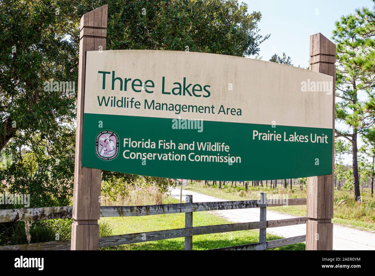 Florida,Kenansville,Three Lakes Wildlife Management Area WMA,Fish Wildlife Conservation Commission,dry prairie preserve,outdoor recreation,park entran Stock Photo