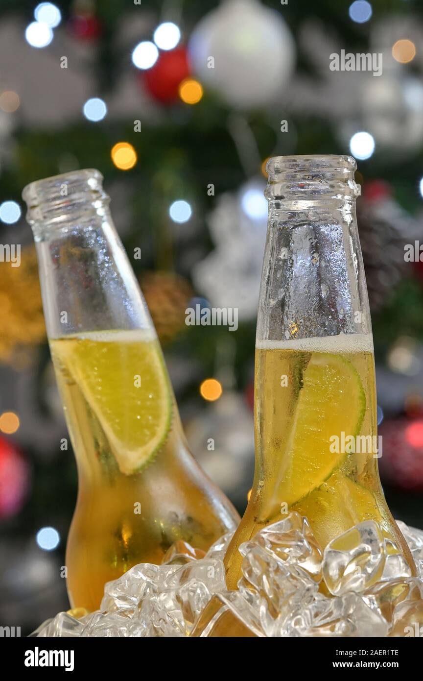 Beer With Lime Slice and Holiday background Stock Photo Alamy
