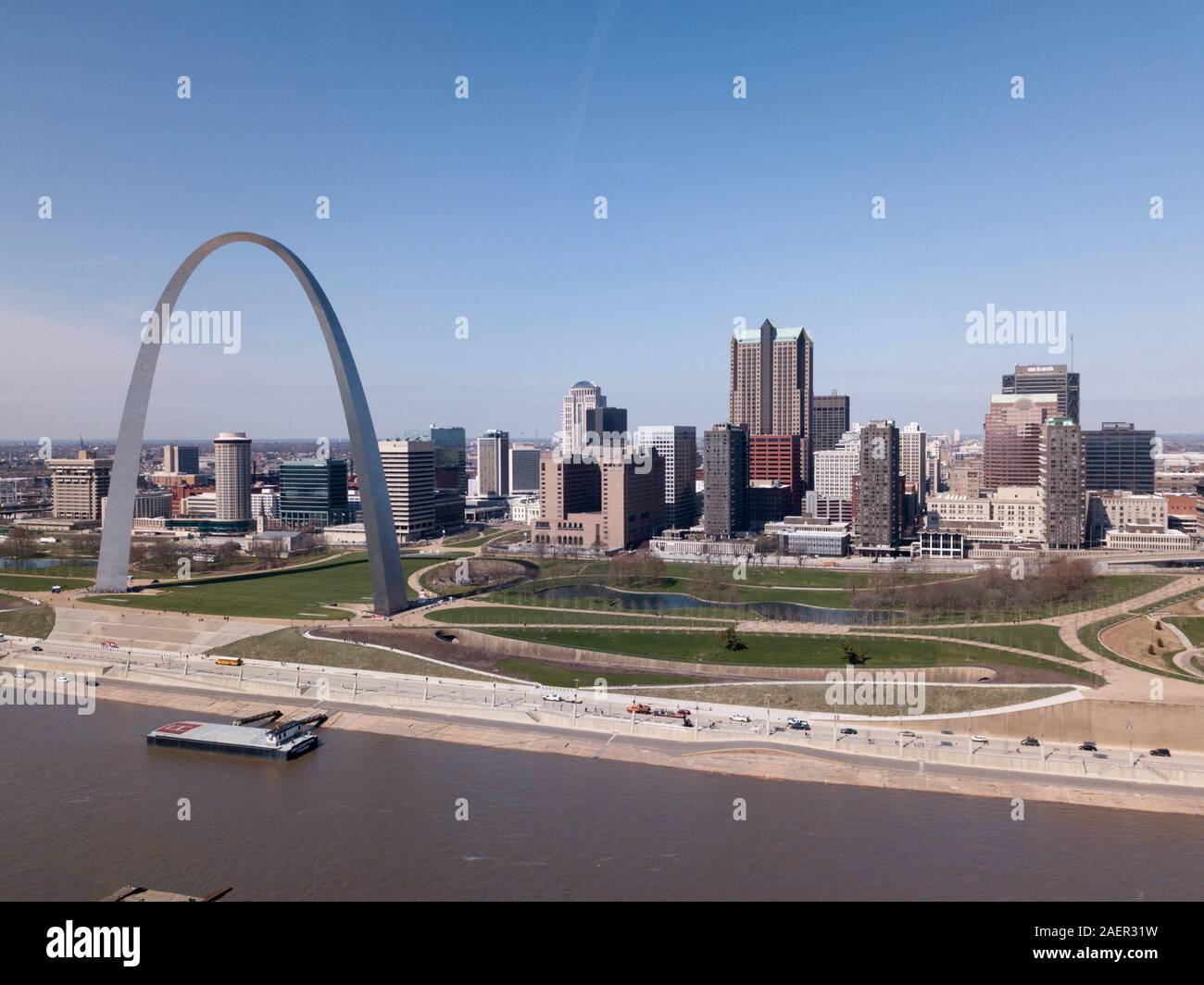 Aerial view of St. Louis Arch and Downtown Stock Photo