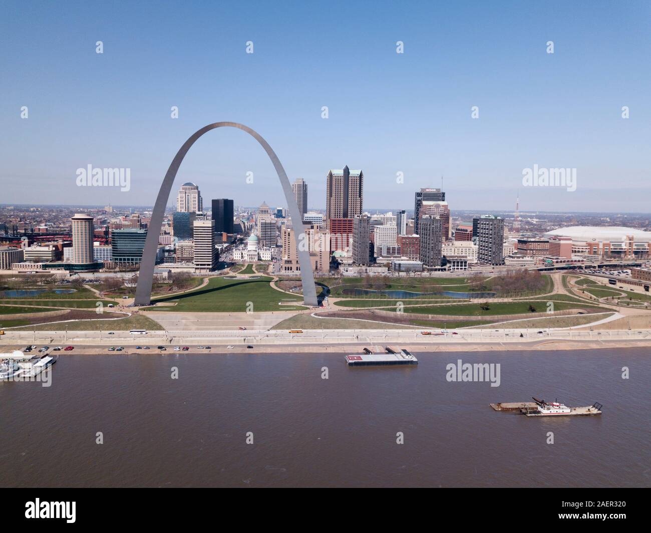 Aerial view of St. Louis Arch and Downtown Stock Photo
