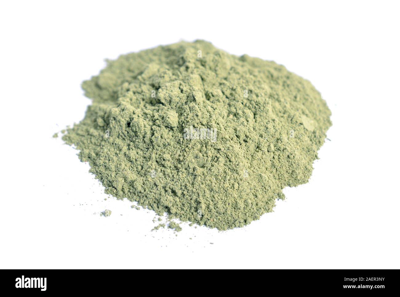 Powder from Indigofera tinctoria, also called true indigo Isolated. Stock Photo