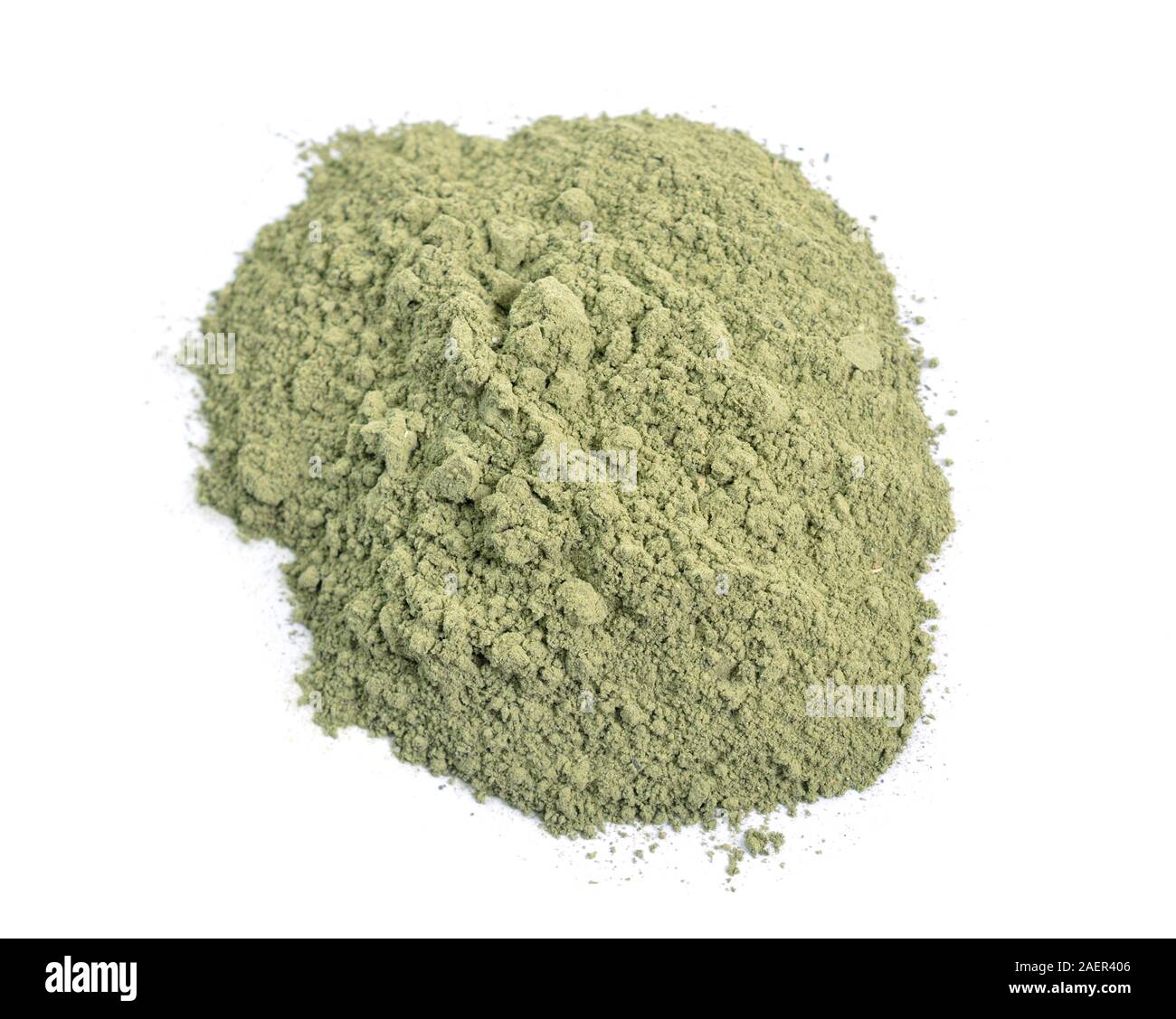 Powder from Indigofera tinctoria, also called true indigo Isolated. Stock Photo