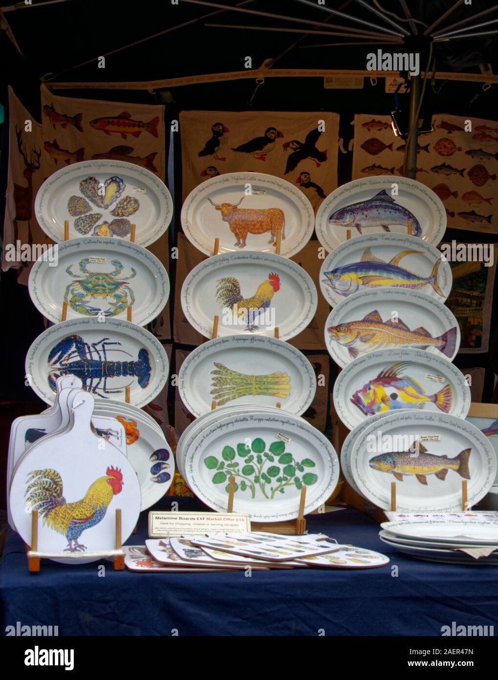 Painted plates on sale in Borough Market, London Stock Photo Alamy