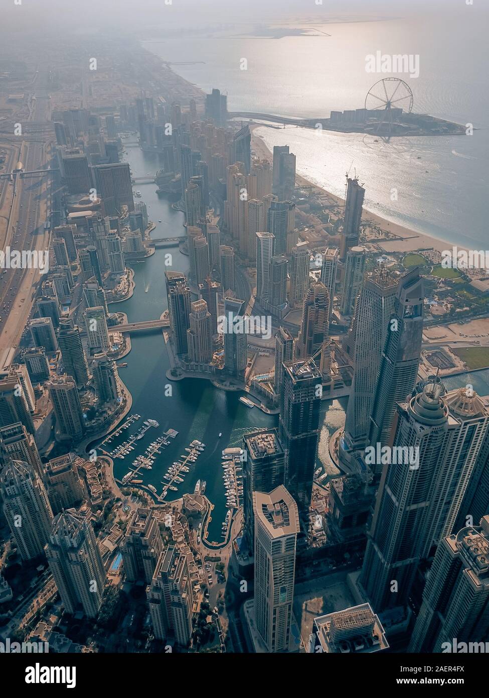 Aerial drone shot of the cityscape of Dubai Marina in Dubai, United ...