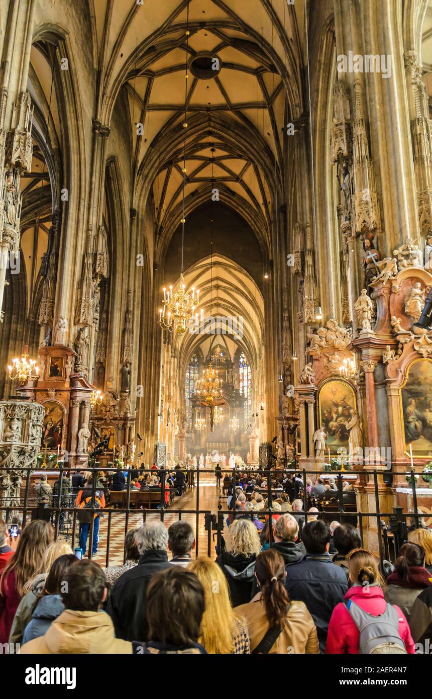 Inside view of Stephansdom St Stephan's Cathedral. Church full of