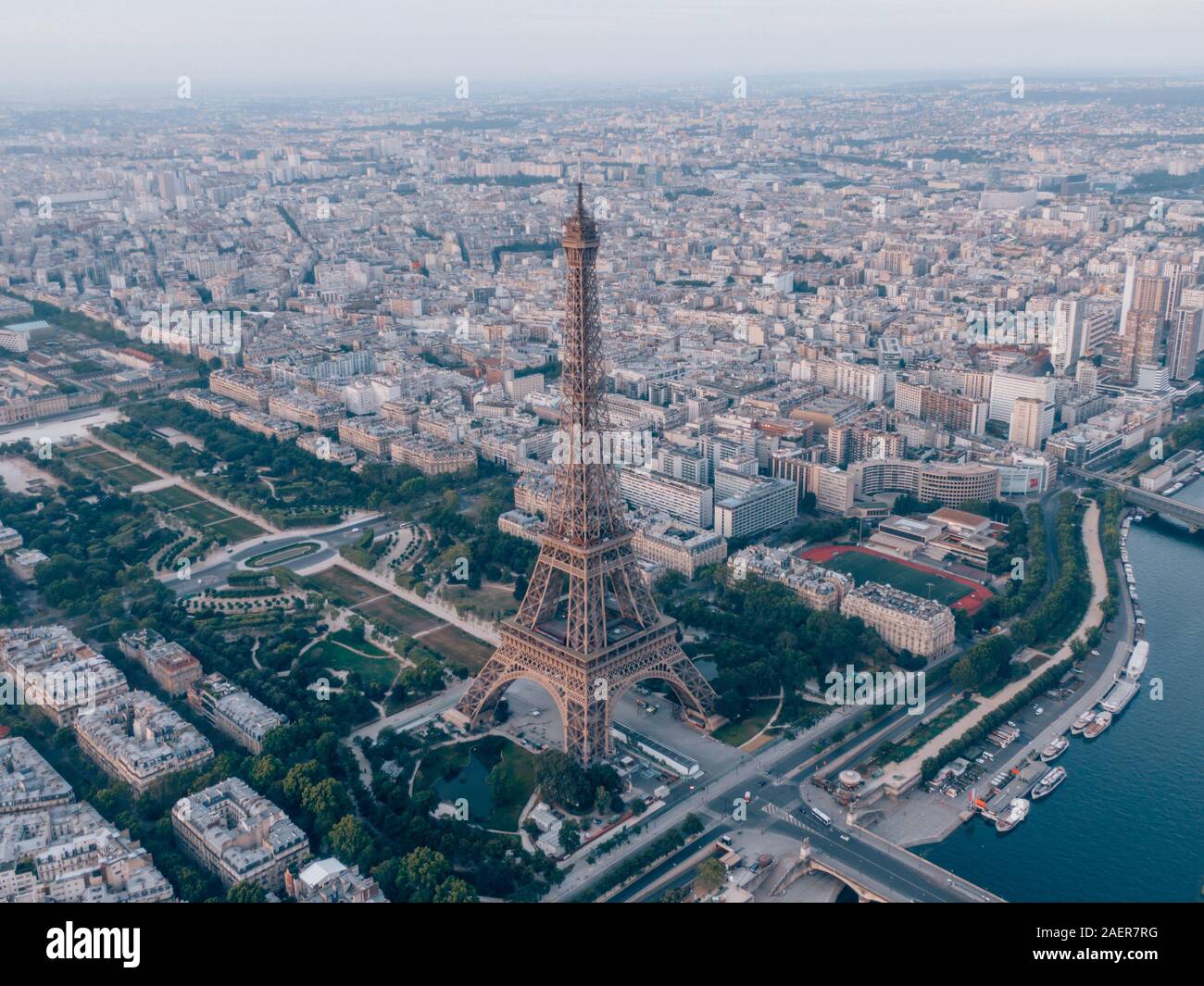 Aerial Drone Shot of the Eiffel Tower in Paris, France on a beautiful  morning Stock Photo - Alamy