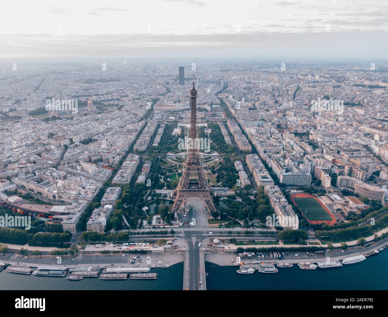 Aerial Drone Shot of the Eiffel Tower in Paris, France on a beautiful  morning Stock Photo - Alamy