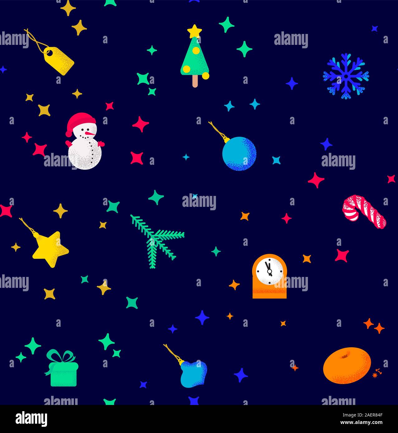 Vector seamless pattern of design elements with attributes of the New Year and Christmas on a blue background. Can be used for wrapping gift paper Stock Vector