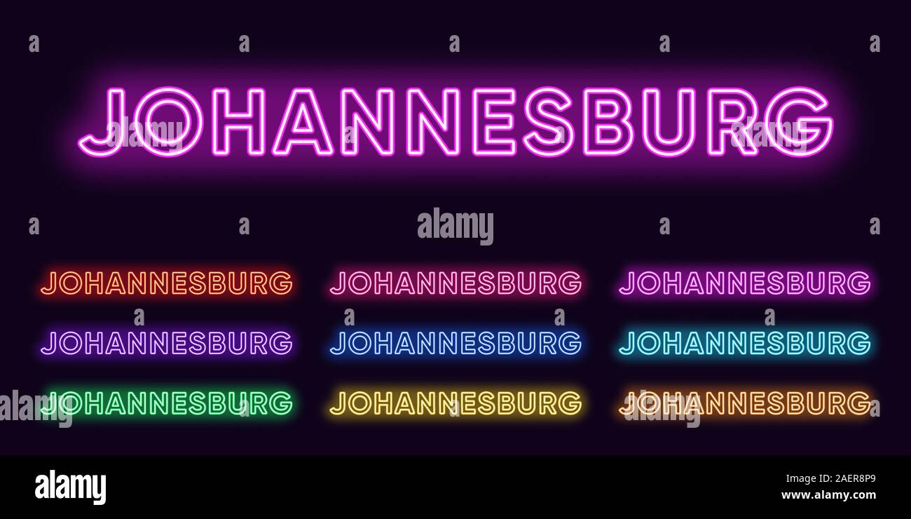 Neon Johannesburg name, City in South Africa. Neon text of Johannesburg