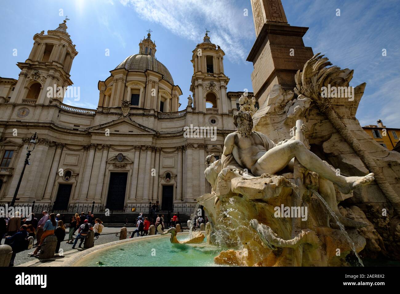 The Fountain of Neptune (Fontana del Nettuno) in Piazza Navona, Rome, Italy Stock Photo