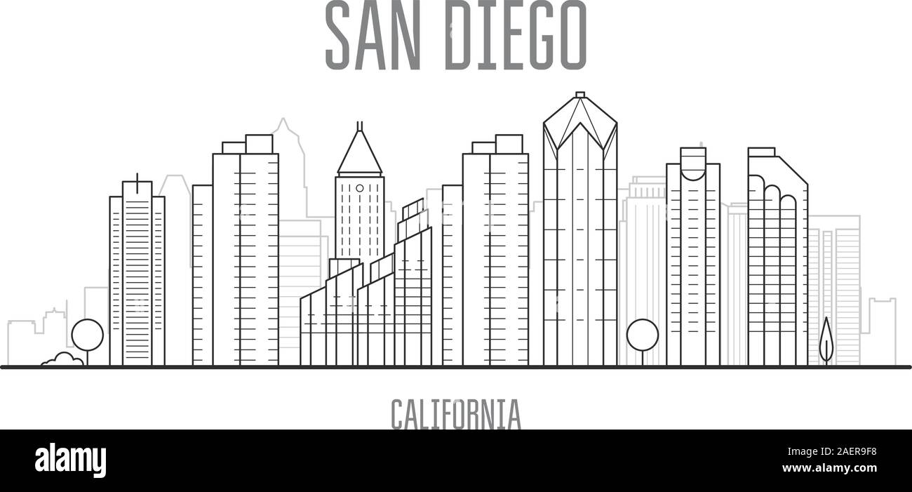 San Diego cityscape with skyscrapers and landmarks of San Diego, city skyline Stock Vector