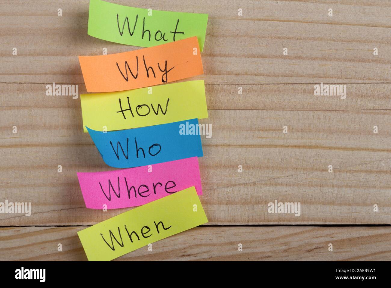 Questions - Why? What? Where? When? Why? How? on colorful stickers on ...