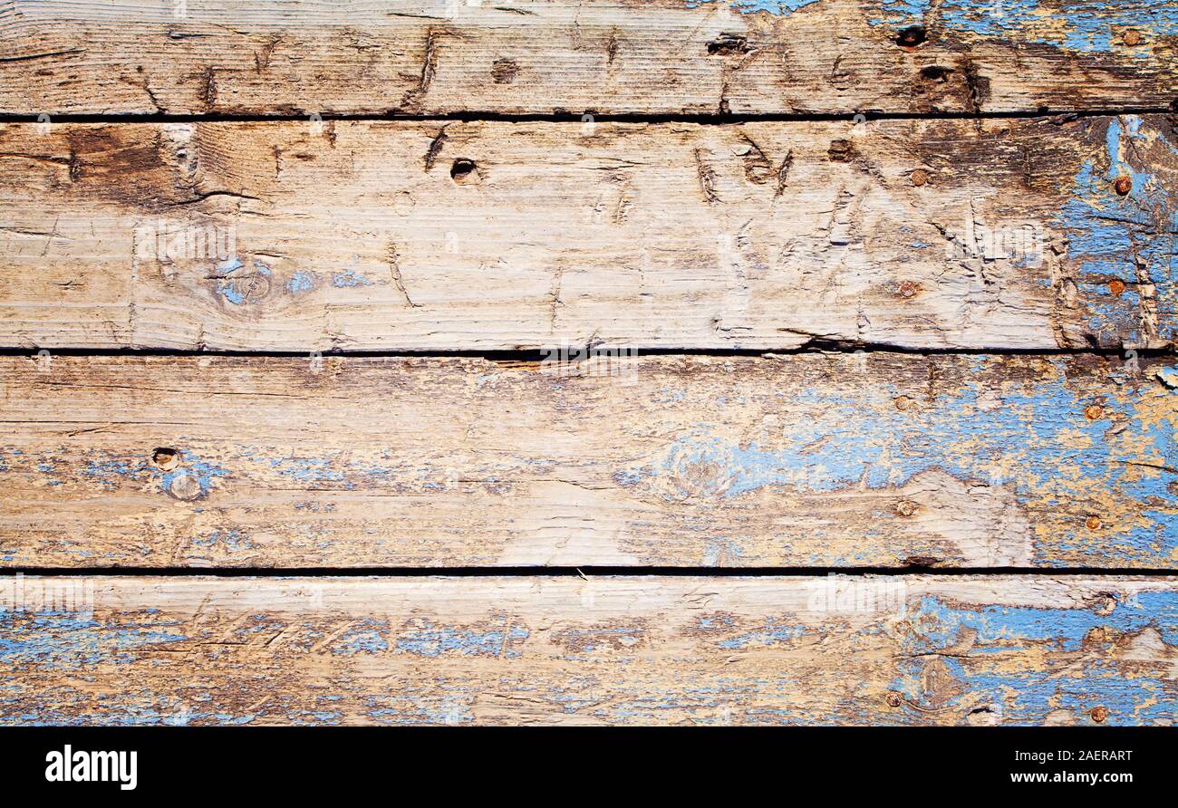 Rustic Old blue wooden background. Top view on wood planks. Stock Photo